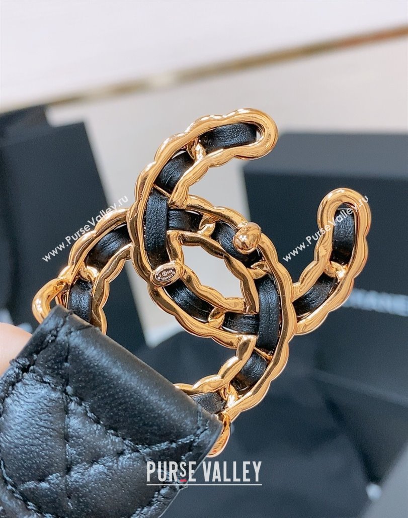 Chanel Classic Quilted Calfskin Belt 3cm with Chain CC Buckle Black/Gold 2025 0314 (99-250315067)
