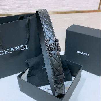 Chanel Classic Quilted Calfskin Belt 3cm with Chain CC Buckle Black/Gunmetal 2025 0314 (99-250315068)