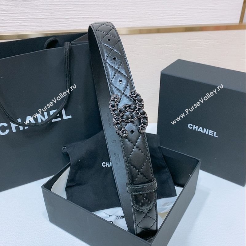 Chanel Classic Quilted Calfskin Belt 3cm with Chain CC Buckle Black/Gunmetal 2025 0314 (99-250315068)