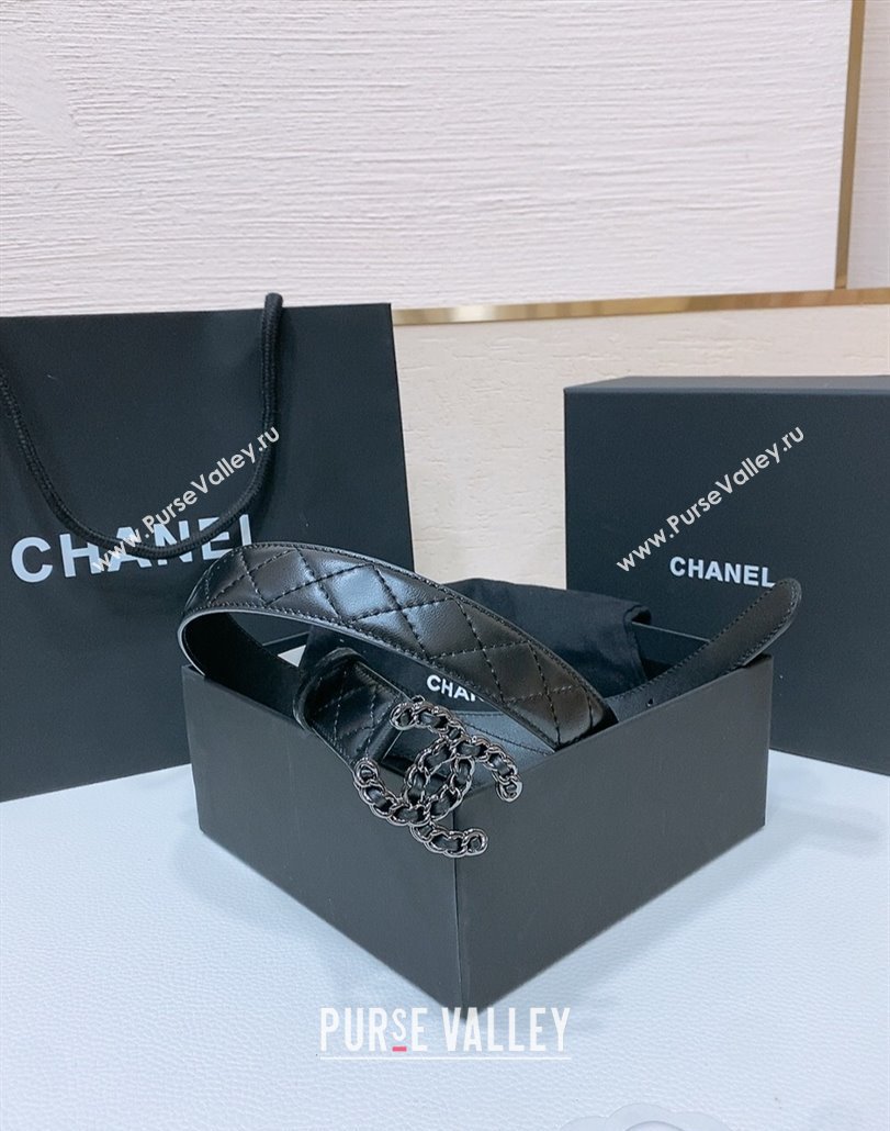 Chanel Classic Quilted Calfskin Belt 3cm with Chain CC Buckle Black/Gunmetal 2025 0314 (99-250315068)