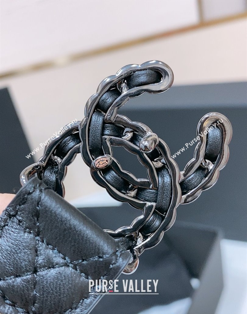 Chanel Classic Quilted Calfskin Belt 3cm with Chain CC Buckle Black/Gunmetal 2025 0314 (99-250315068)