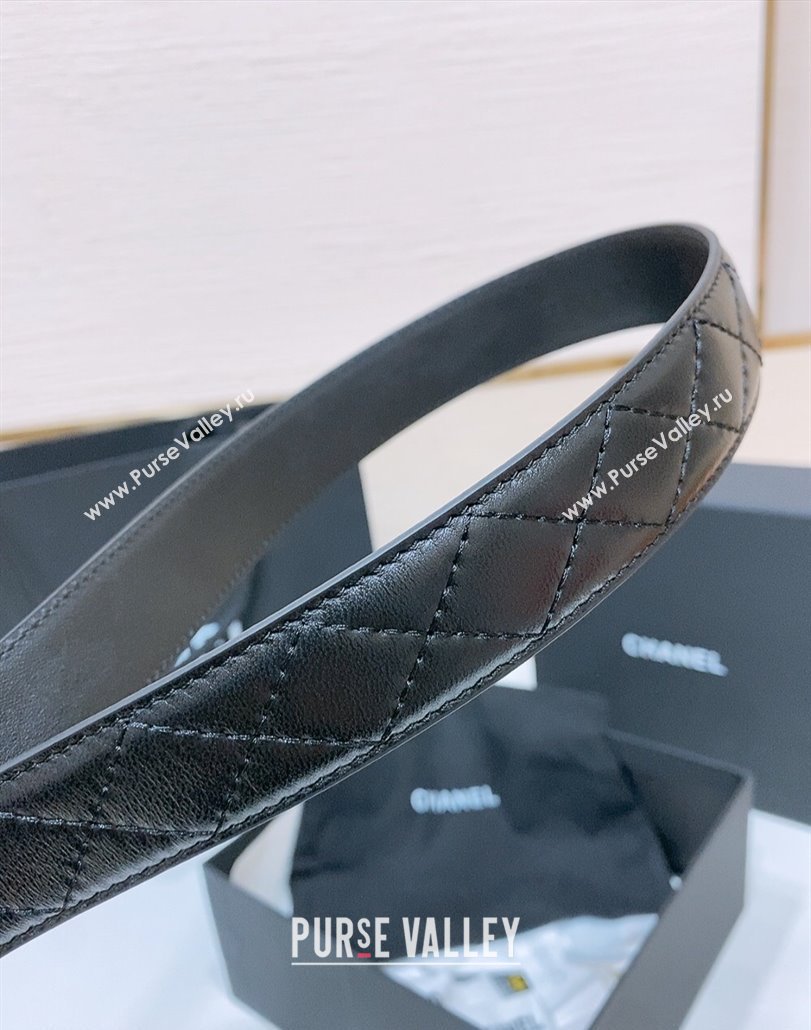 Chanel Classic Quilted Calfskin Belt 3cm with Chain CC Buckle Black/Gunmetal 2025 0314 (99-250315068)