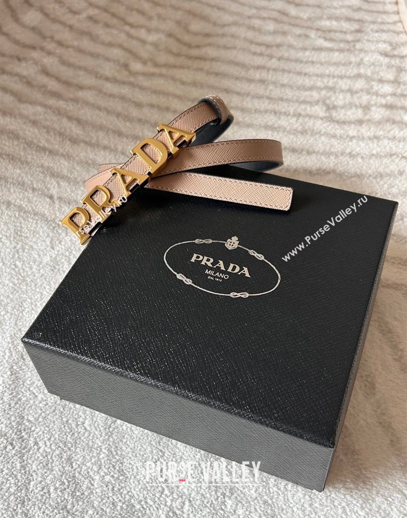 Prada Women Saffiano Leather Belt 1.5cm with Letters Buckle Light Pink 2025 0315 (99-250315013)