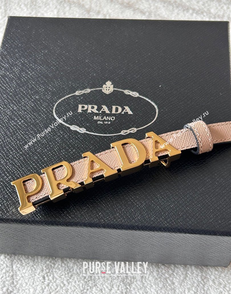 Prada Women Saffiano Leather Belt 1.5cm with Letters Buckle Light Pink 2025 0315 (99-250315013)