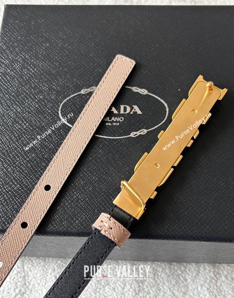 Prada Women Saffiano Leather Belt 1.5cm with Letters Buckle Light Pink 2025 0315 (99-250315013)