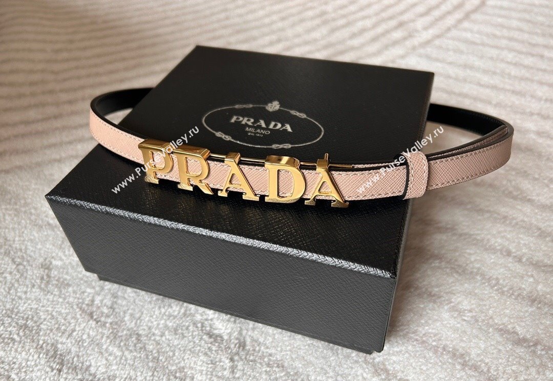 Prada Women Saffiano Leather Belt 1.5cm with Letters Buckle Light Pink 2025 0315 (99-250315013)