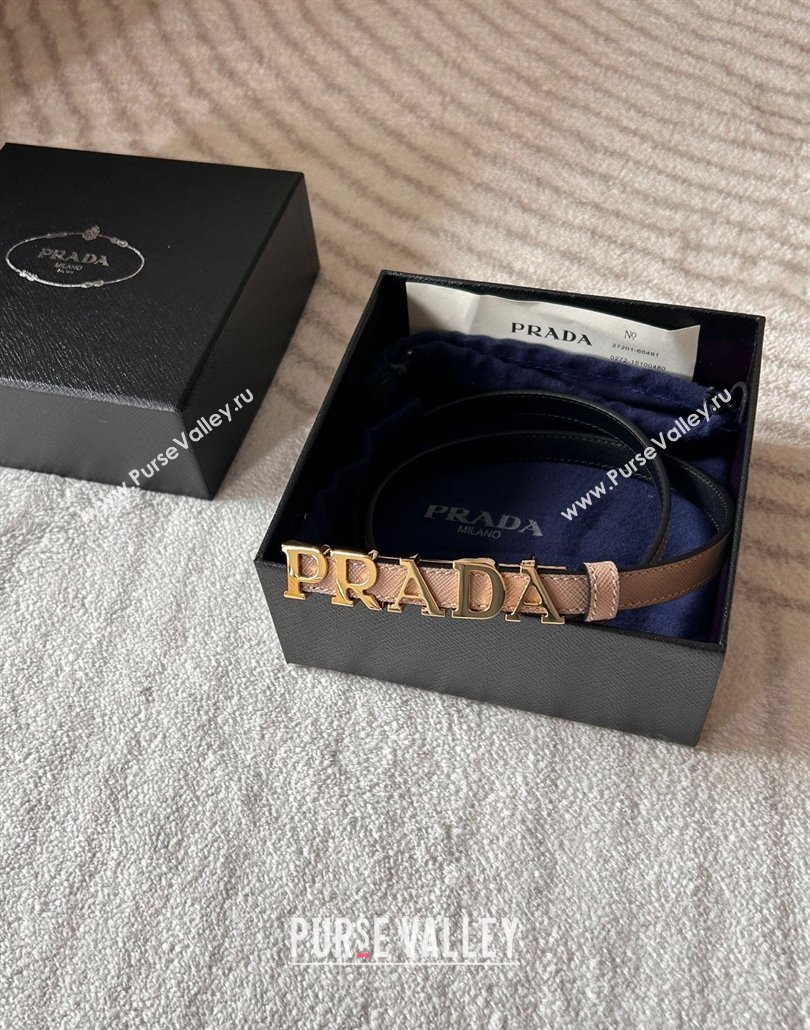 Prada Women Saffiano Leather Belt 1.5cm with Letters Buckle Light Pink 2025 0315 (99-250315013)