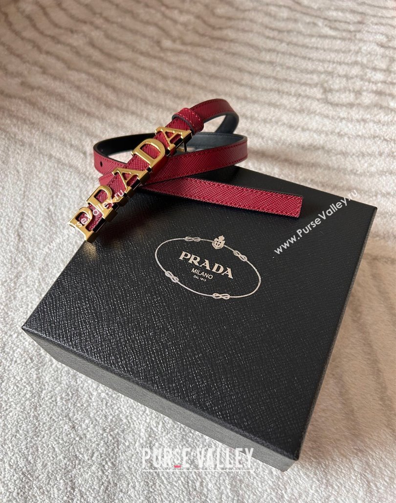 Prada Women Saffiano Leather Belt 1.5cm with Letters Buckle Red 2025 0315 (99-250315014)