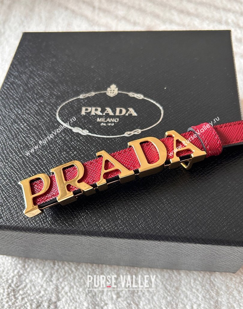 Prada Women Saffiano Leather Belt 1.5cm with Letters Buckle Red 2025 0315 (99-250315014)