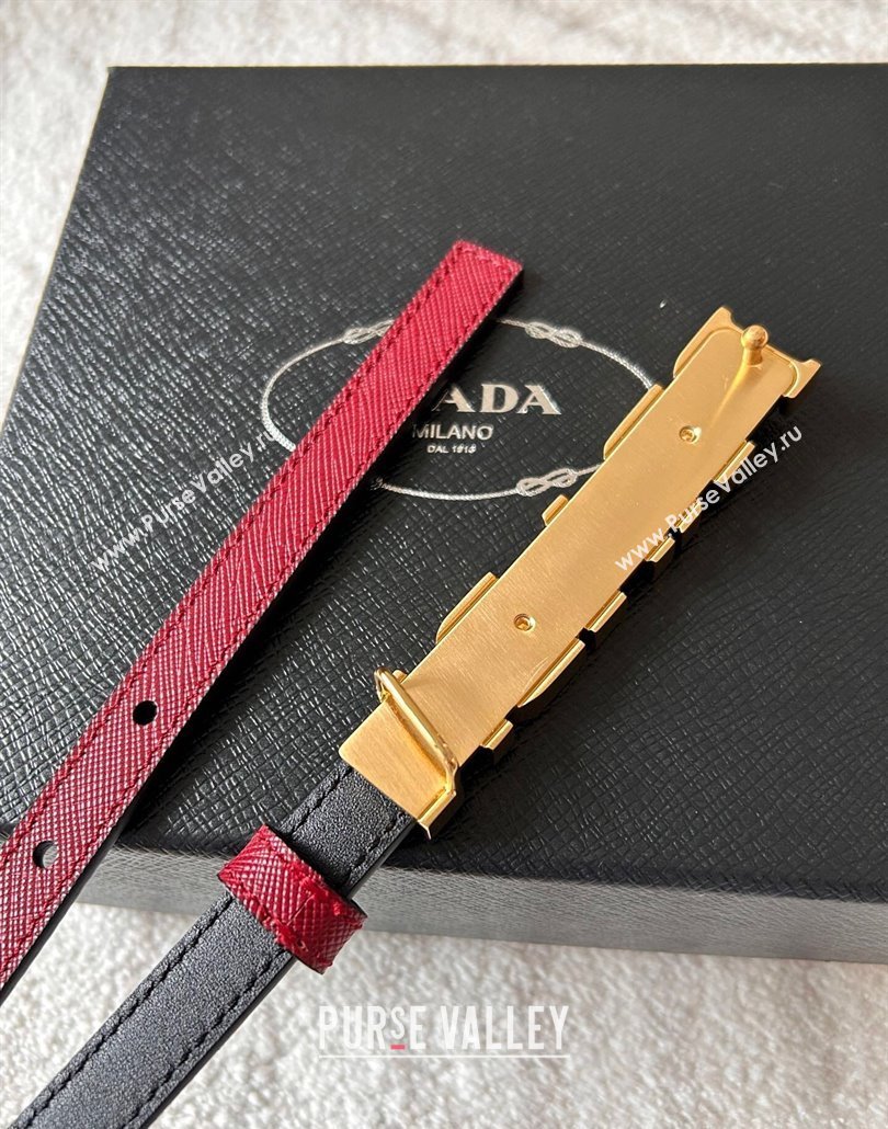 Prada Women Saffiano Leather Belt 1.5cm with Letters Buckle Red 2025 0315 (99-250315014)