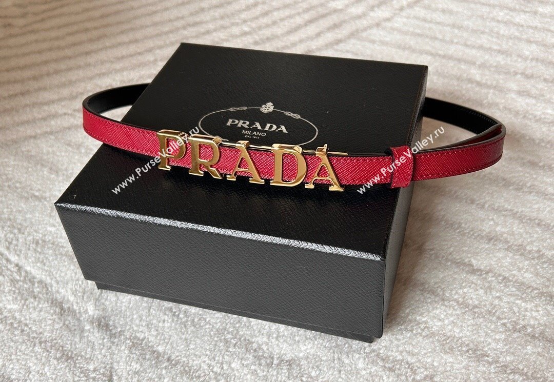 Prada Women Saffiano Leather Belt 1.5cm with Letters Buckle Red 2025 0315 (99-250315014)