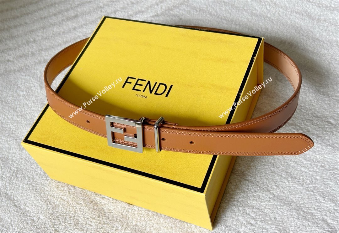 Fendi Womens Calfskin Belt 2.5cm with FF Buckle Brown 2025 0315 (99-250315001)
