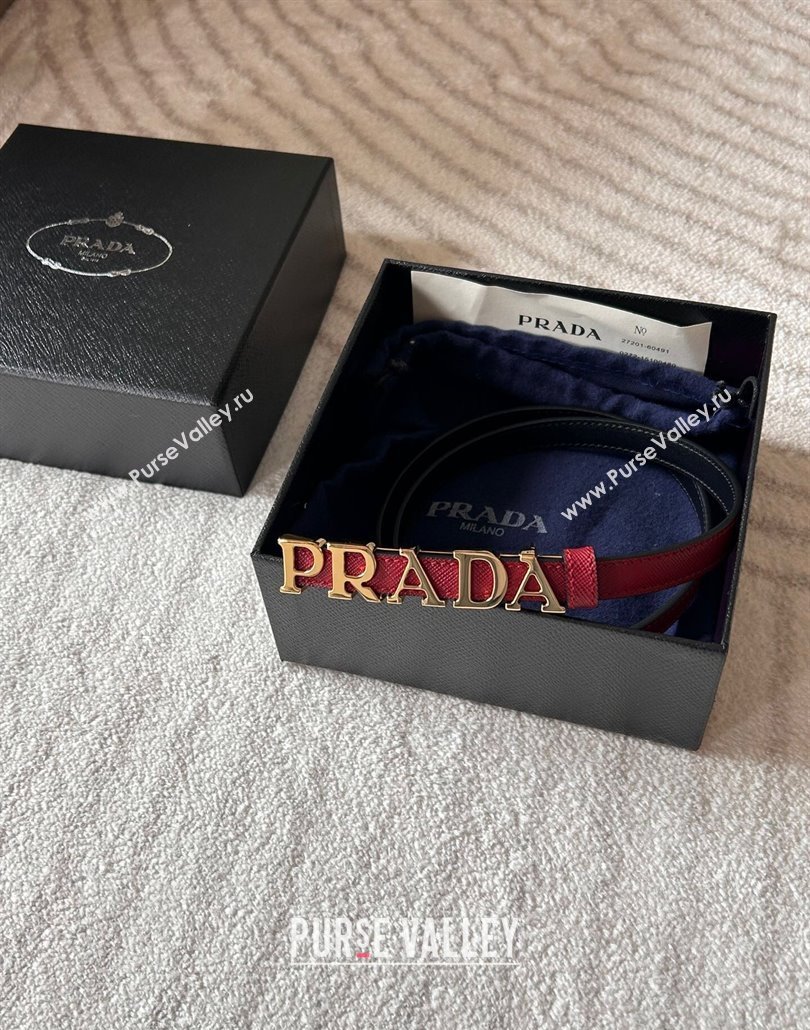 Prada Women Saffiano Leather Belt 1.5cm with Letters Buckle Red 2025 0315 (99-250315014)