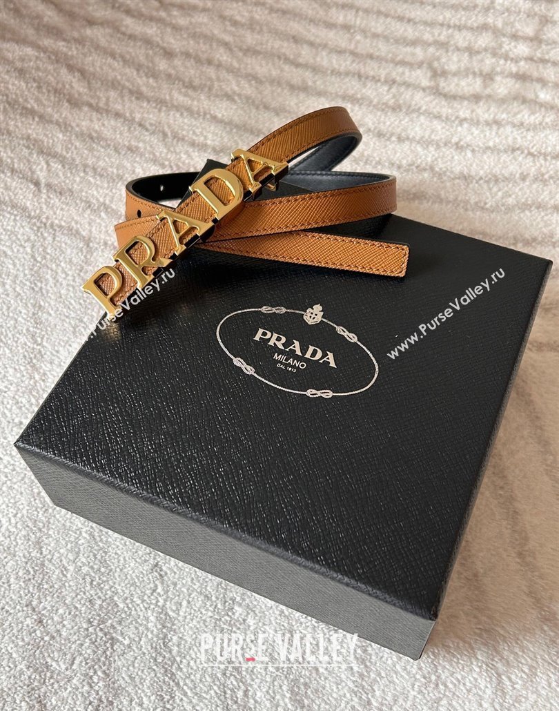 Prada Women Saffiano Leather Belt 1.5cm with Letters Buckle Brown 2025 0315 (99-250315015)