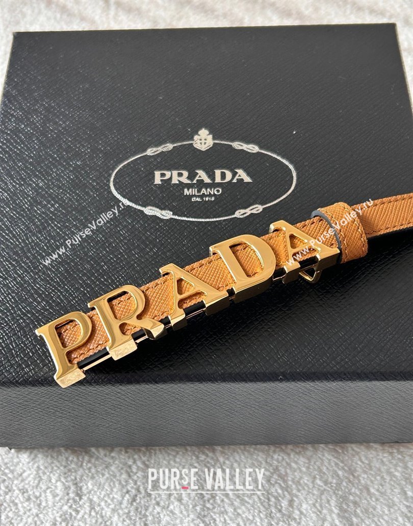 Prada Women Saffiano Leather Belt 1.5cm with Letters Buckle Brown 2025 0315 (99-250315015)