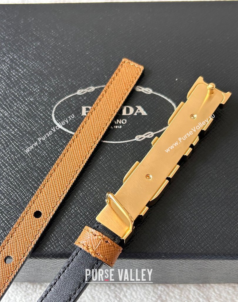 Prada Women Saffiano Leather Belt 1.5cm with Letters Buckle Brown 2025 0315 (99-250315015)