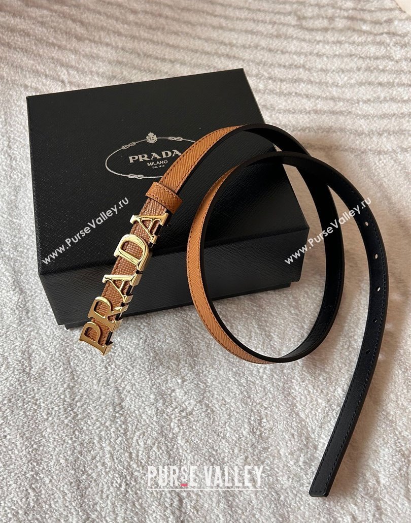 Prada Women Saffiano Leather Belt 1.5cm with Letters Buckle Brown 2025 0315 (99-250315015)