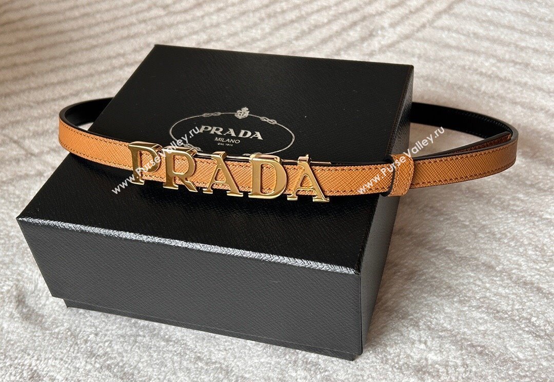 Prada Women Saffiano Leather Belt 1.5cm with Letters Buckle Brown 2025 0315 (99-250315015)