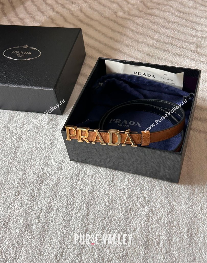 Prada Women Saffiano Leather Belt 1.5cm with Letters Buckle Brown 2025 0315 (99-250315015)