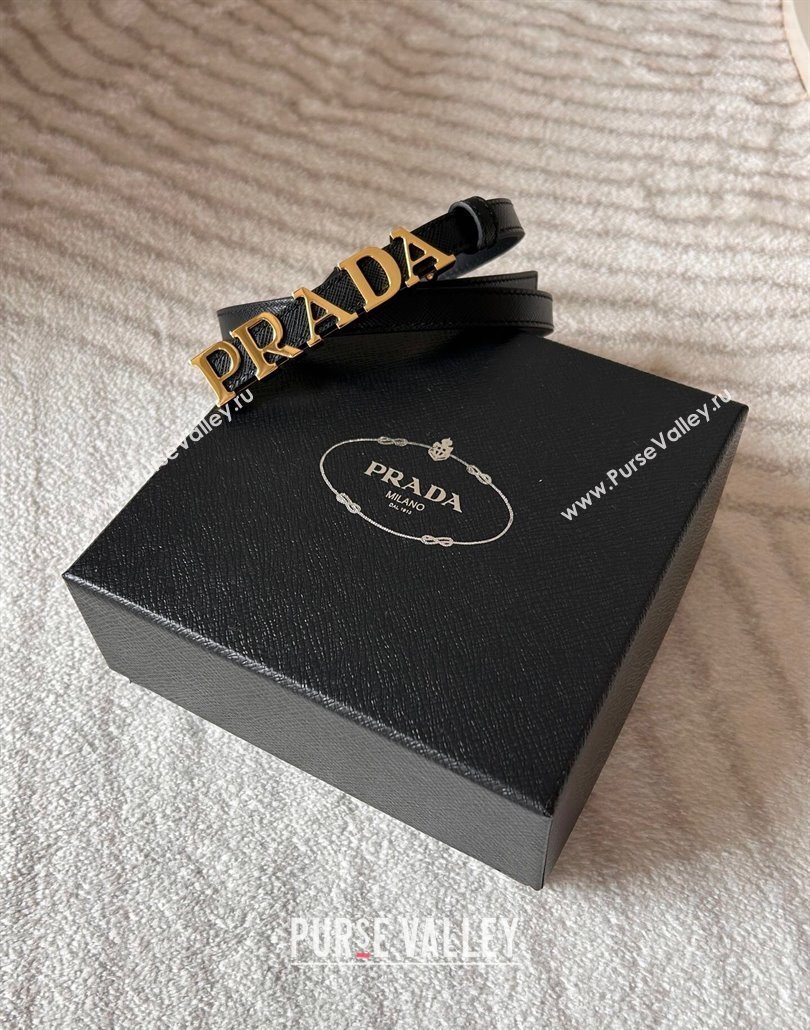 Prada Women Saffiano Leather Belt 1.5cm with Letters Buckle Black 2025 0315 (99-250315016)