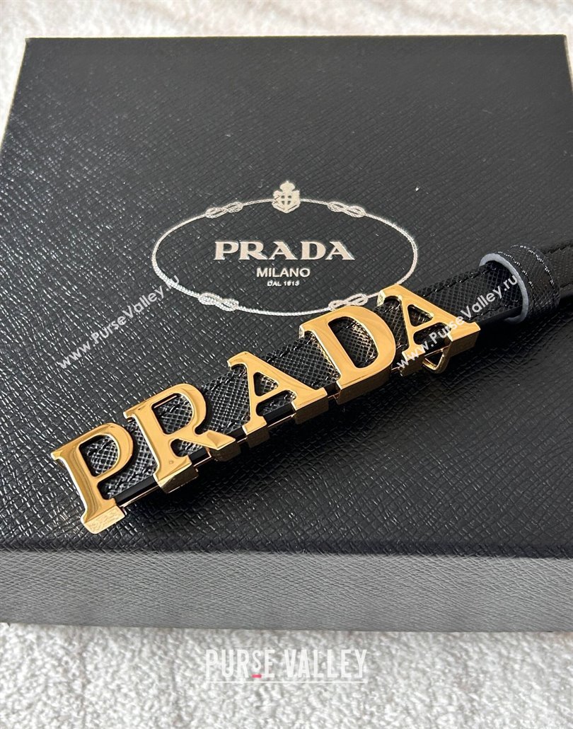 Prada Women Saffiano Leather Belt 1.5cm with Letters Buckle Black 2025 0315 (99-250315016)