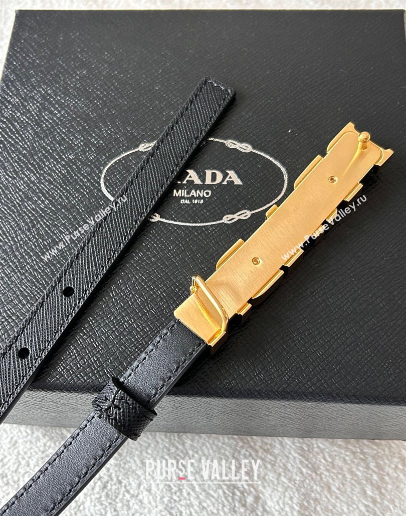 Prada Women Saffiano Leather Belt 1.5cm with Letters Buckle Black 2025 0315 (99-250315016)