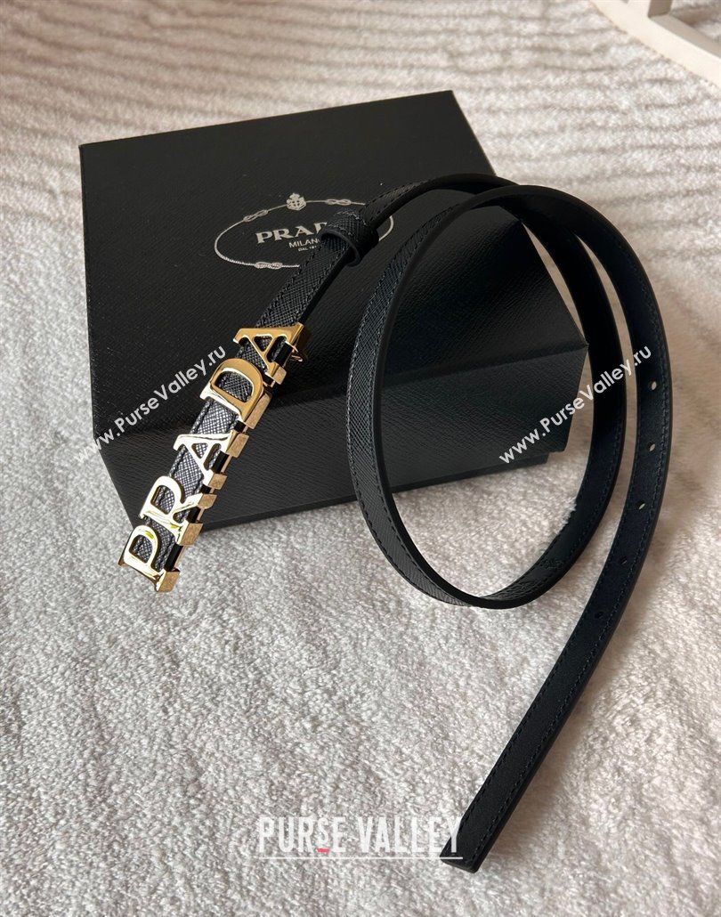 Prada Women Saffiano Leather Belt 1.5cm with Letters Buckle Black 2025 0315 (99-250315016)