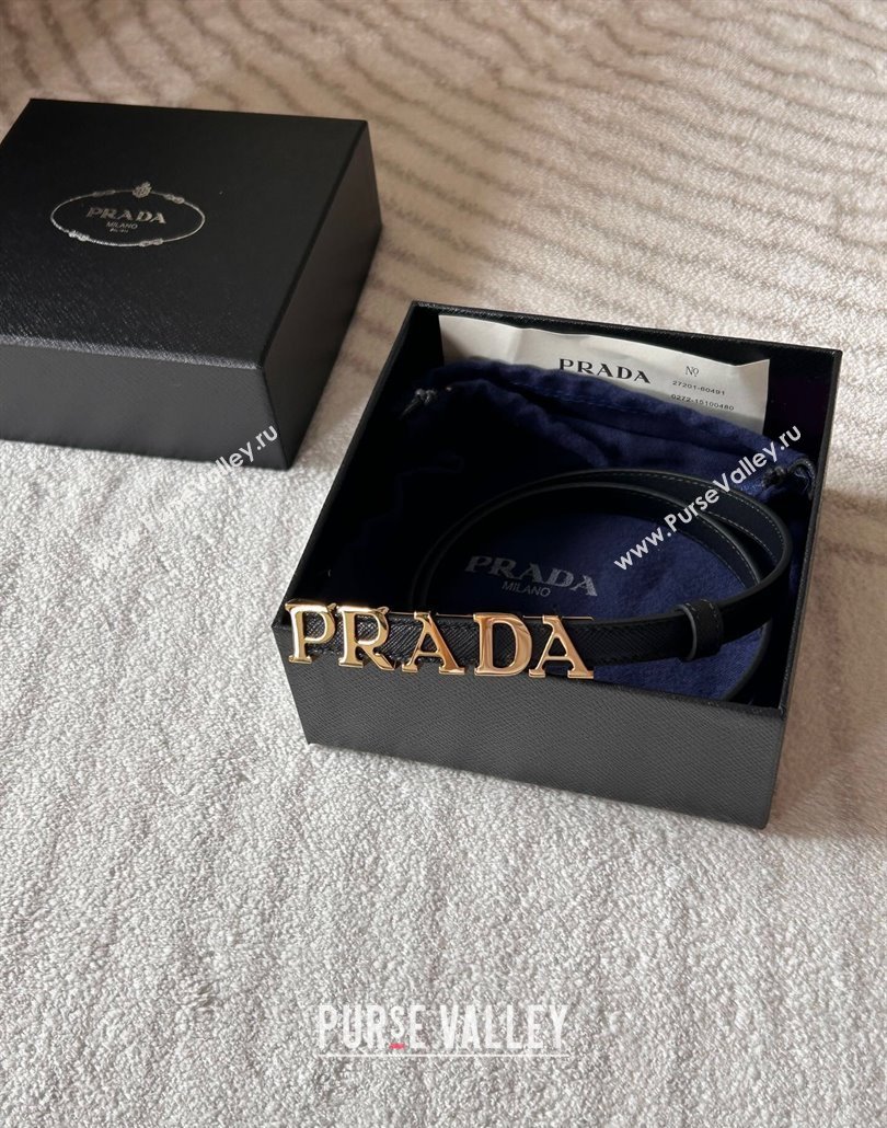 Prada Women Saffiano Leather Belt 1.5cm with Letters Buckle Black 2025 0315 (99-250315016)