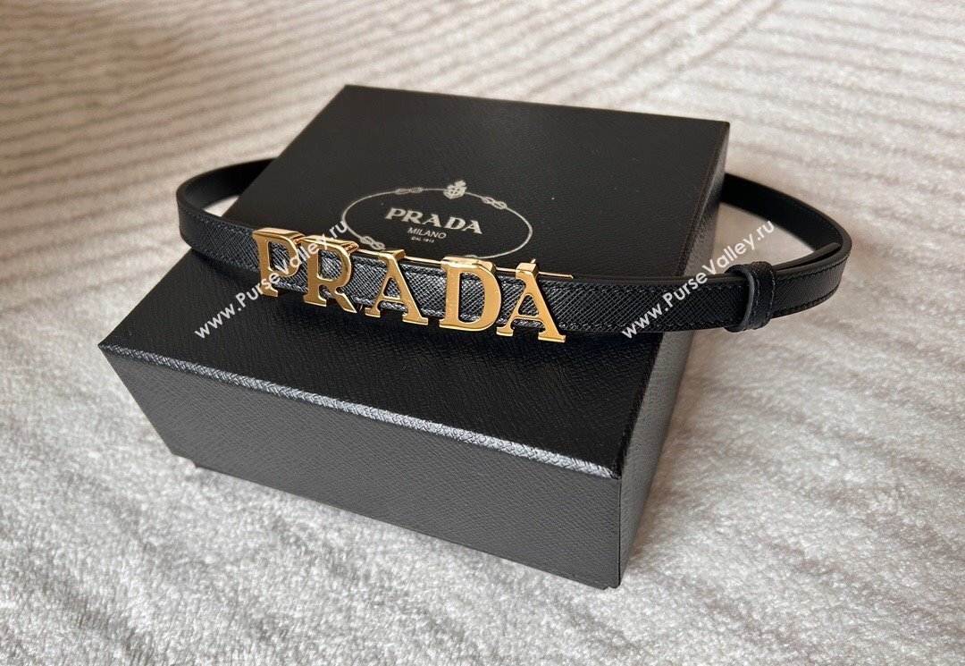 Prada Women Saffiano Leather Belt 1.5cm with Letters Buckle Black 2025 0315 (99-250315016)