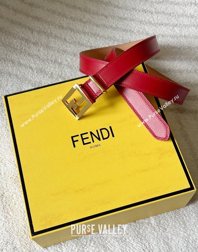 Fendi Womens Calfskin Belt 2.5cm with FF Buckle Red 2025 0315 (99-250315002)