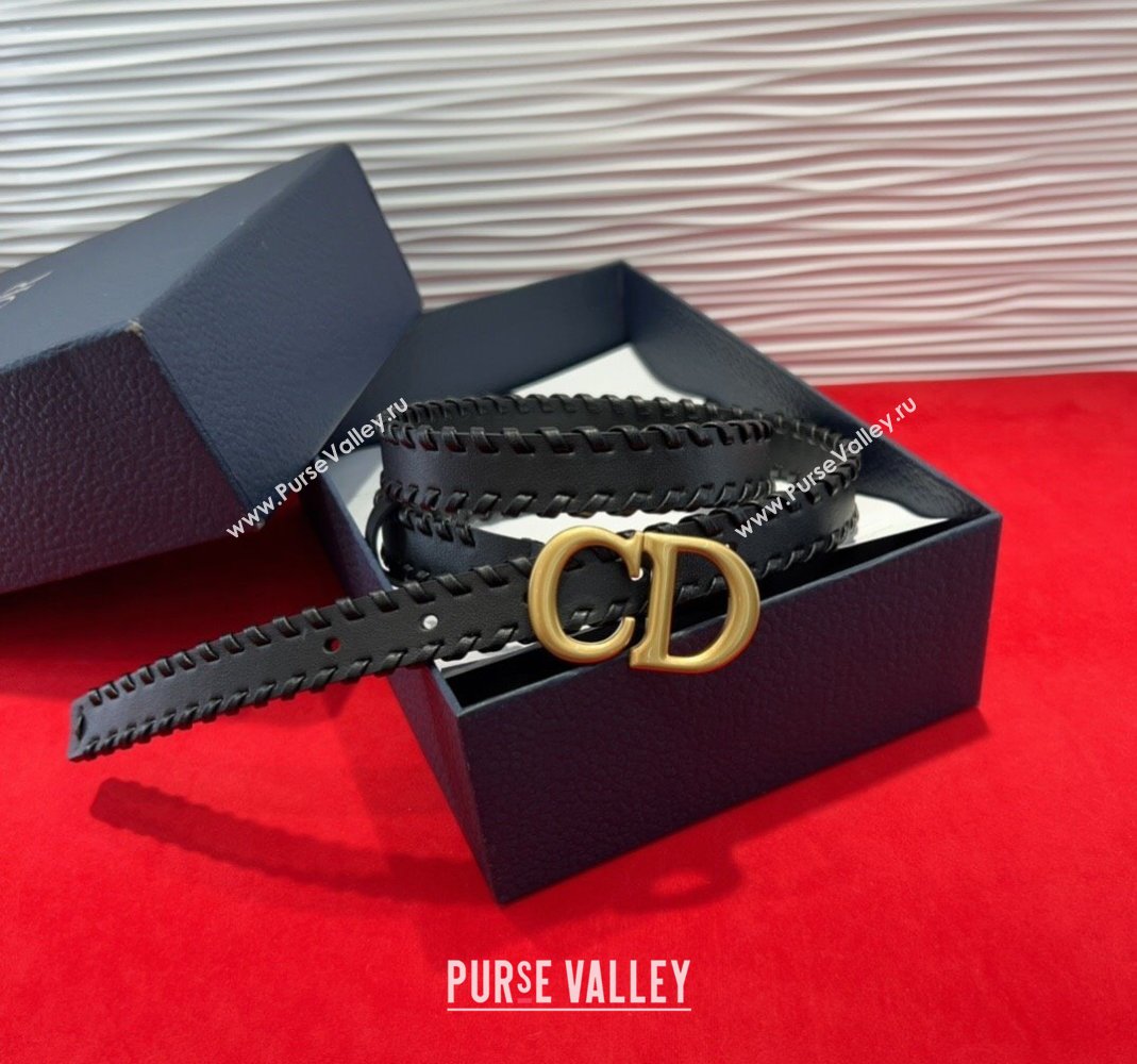 Dior Saddle Belt 2cm with CD Buckle and Leather Topstitching in Smooth Calfskin Black/Gold 2025 (99-250508156)