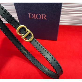 Dior Saddle Belt 2cm with CD Buckle and Leather Topstitching in Smooth Calfskin Black/Gold 2025 (99-250508156)