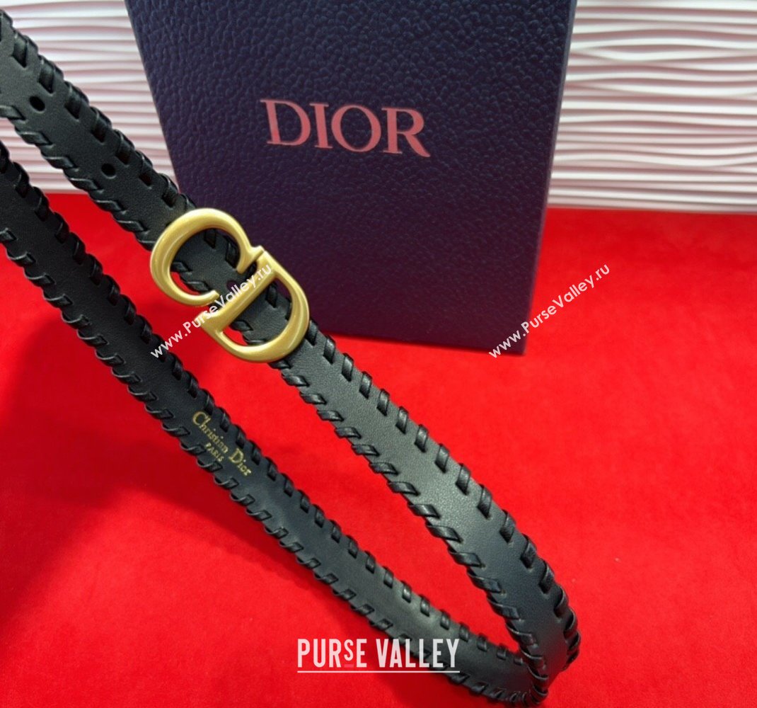 Dior Saddle Belt 2cm with CD Buckle and Leather Topstitching in Smooth Calfskin Black/Gold 2025 (99-250508156)
