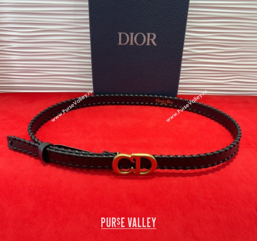 Dior Saddle Belt 2cm with CD Buckle and Leather Topstitching in Smooth Calfskin Black/Gold 2025 (99-250508156)