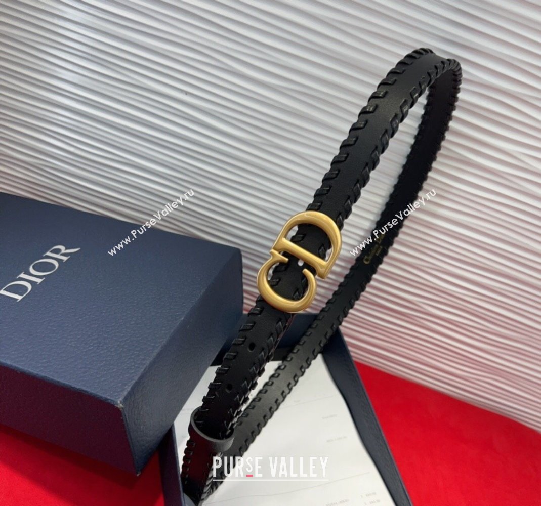 Dior Saddle Belt 2cm with CD Buckle and Leather Topstitching in Smooth Calfskin Black/Gold 2025 (99-250508156)