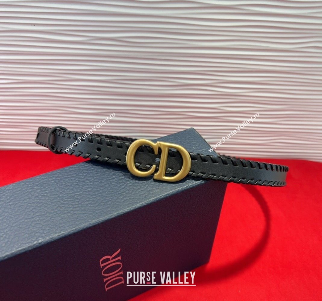 Dior Saddle Belt 2cm with CD Buckle and Leather Topstitching in Smooth Calfskin Black/Gold 2025 (99-250508156)