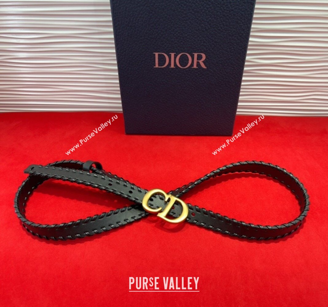 Dior Saddle Belt 2cm with CD Buckle and Leather Topstitching in Smooth Calfskin Black/Gold 2025 (99-250508156)