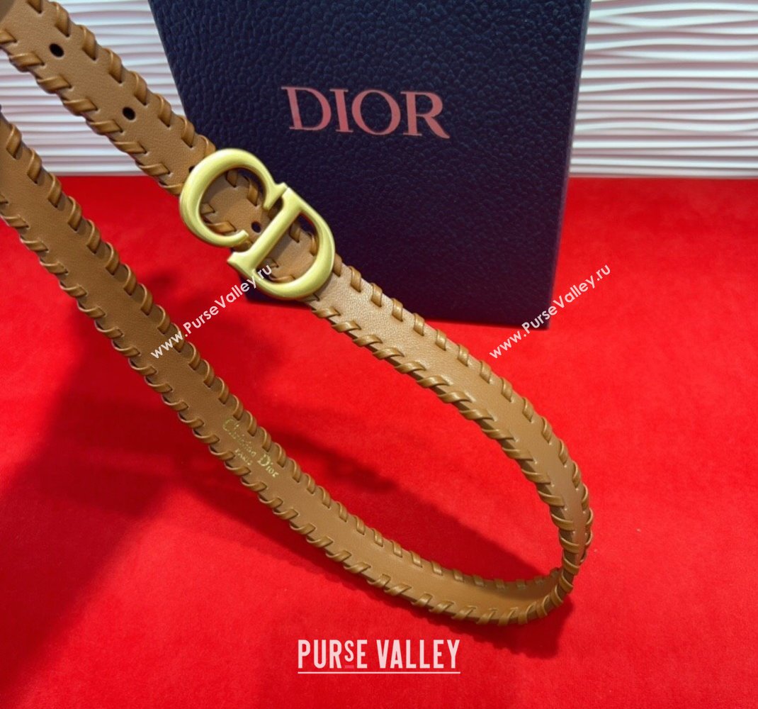 Dior Saddle Belt 2cm with CD Buckle and Leather Topstitching in Smooth Calfskin Brown/Gold 2025 (99-250508157)