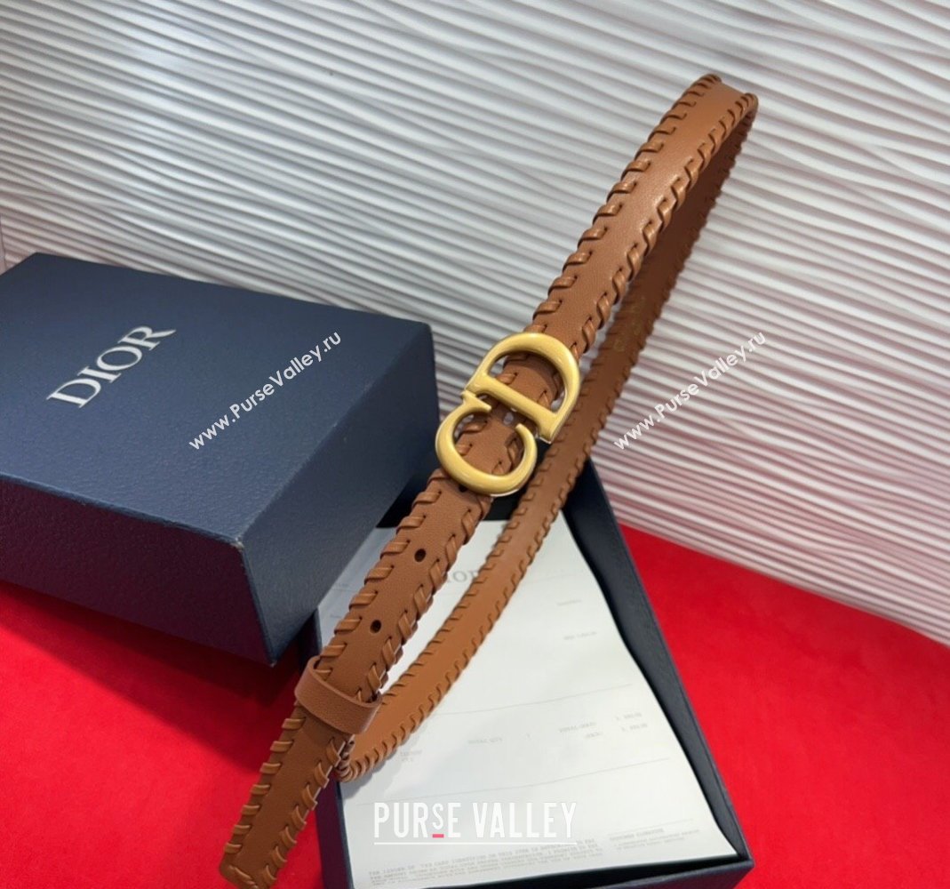 Dior Saddle Belt 2cm with CD Buckle and Leather Topstitching in Smooth Calfskin Brown/Gold 2025 (99-250508157)