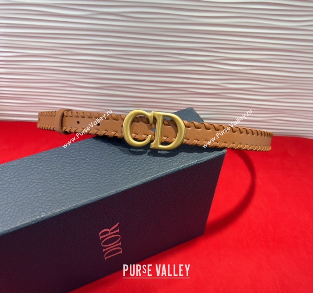 Dior Saddle Belt 2cm with CD Buckle and Leather Topstitching in Smooth Calfskin Brown/Gold 2025 (99-250508157)
