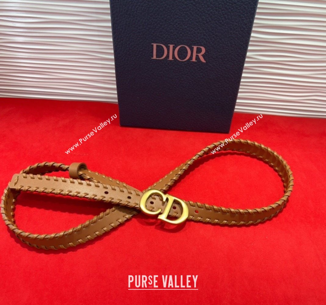 Dior Saddle Belt 2cm with CD Buckle and Leather Topstitching in Smooth Calfskin Brown/Gold 2025 (99-250508157)