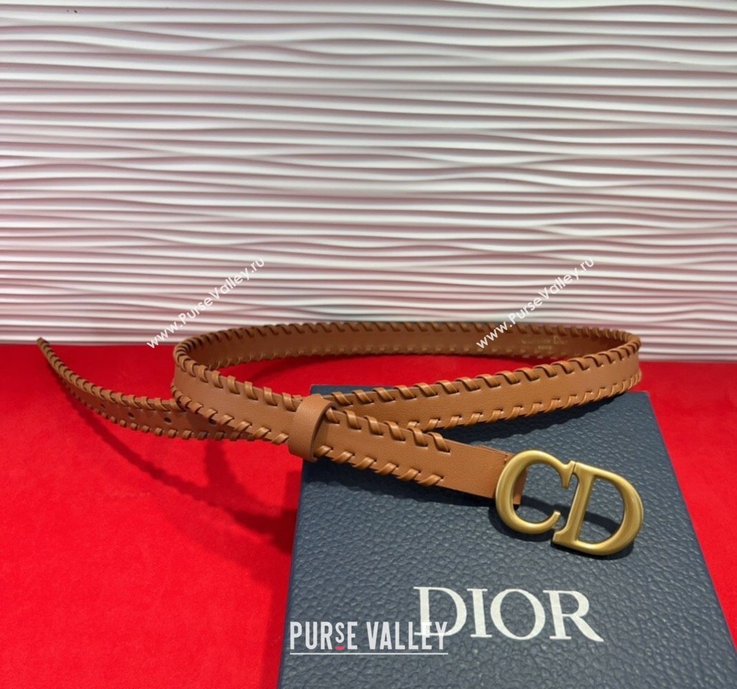 Dior Saddle Belt 2cm with CD Buckle and Leather Topstitching in Smooth Calfskin Brown/Gold 2025 (99-250508157)