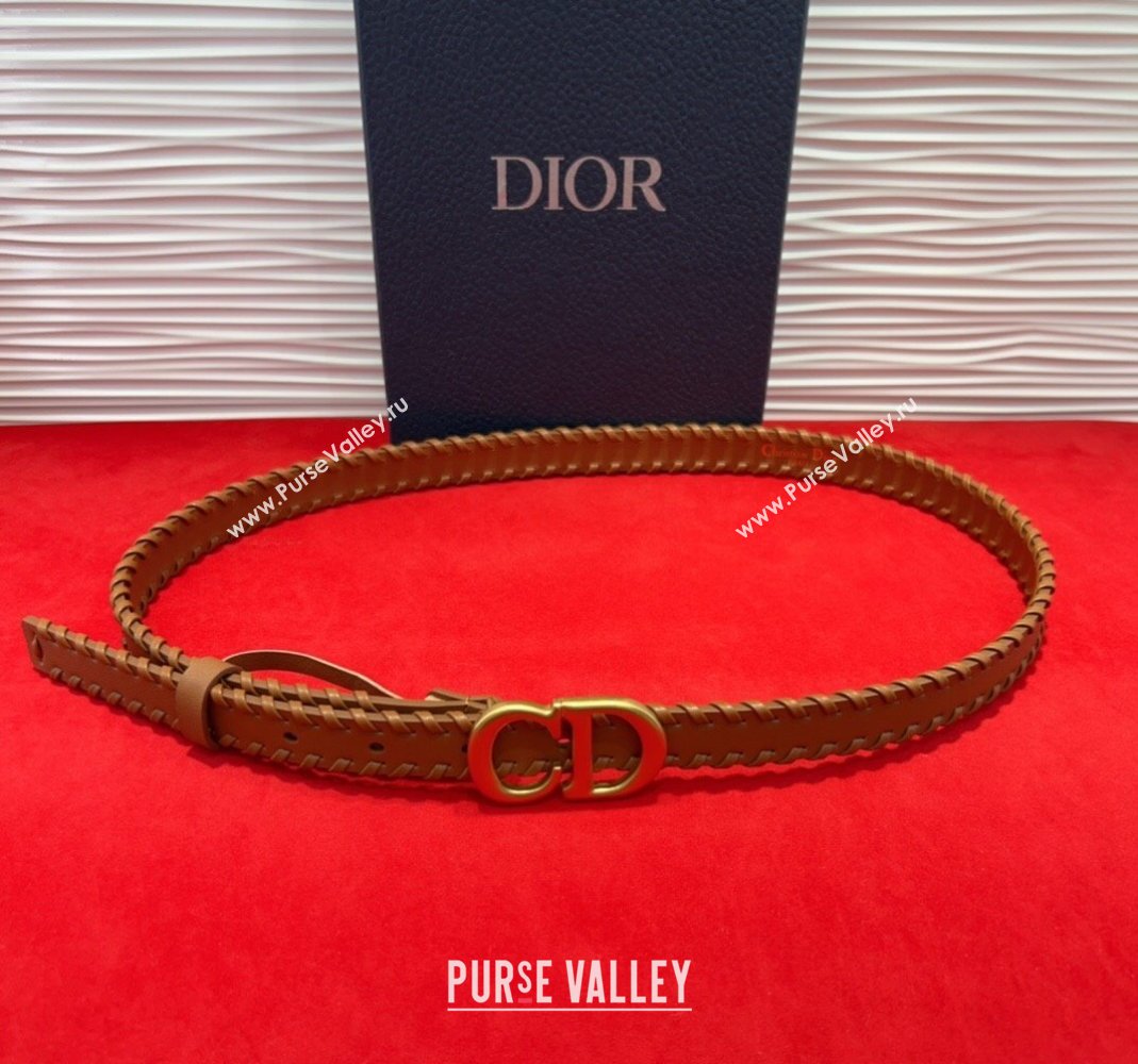 Dior Saddle Belt 2cm with CD Buckle and Leather Topstitching in Smooth Calfskin Brown/Gold 2025 (99-250508157)