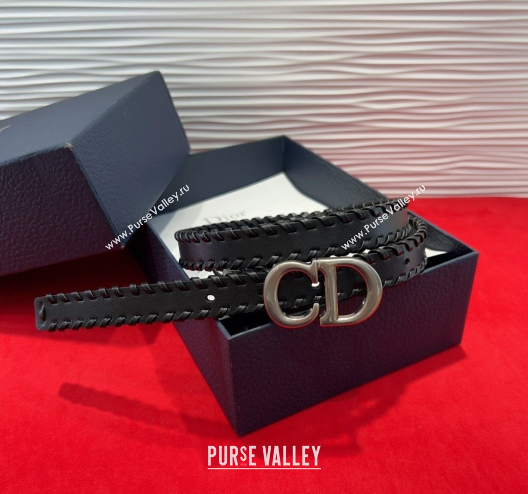 Dior Saddle Belt 2cm with CD Buckle and Leather Topstitching in Smooth Calfskin Black/Silver 2025 (99-250508158)