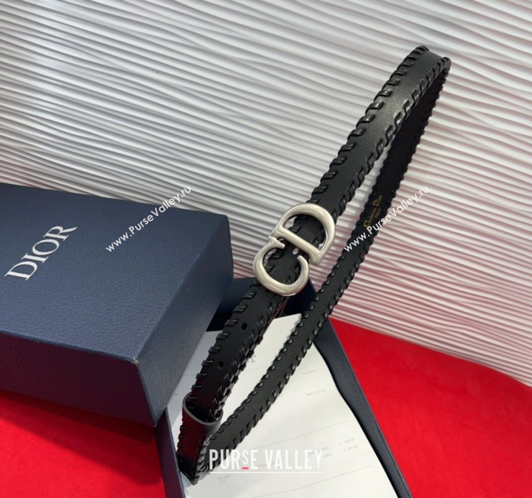Dior Saddle Belt 2cm with CD Buckle and Leather Topstitching in Smooth Calfskin Black/Silver 2025 (99-250508158)