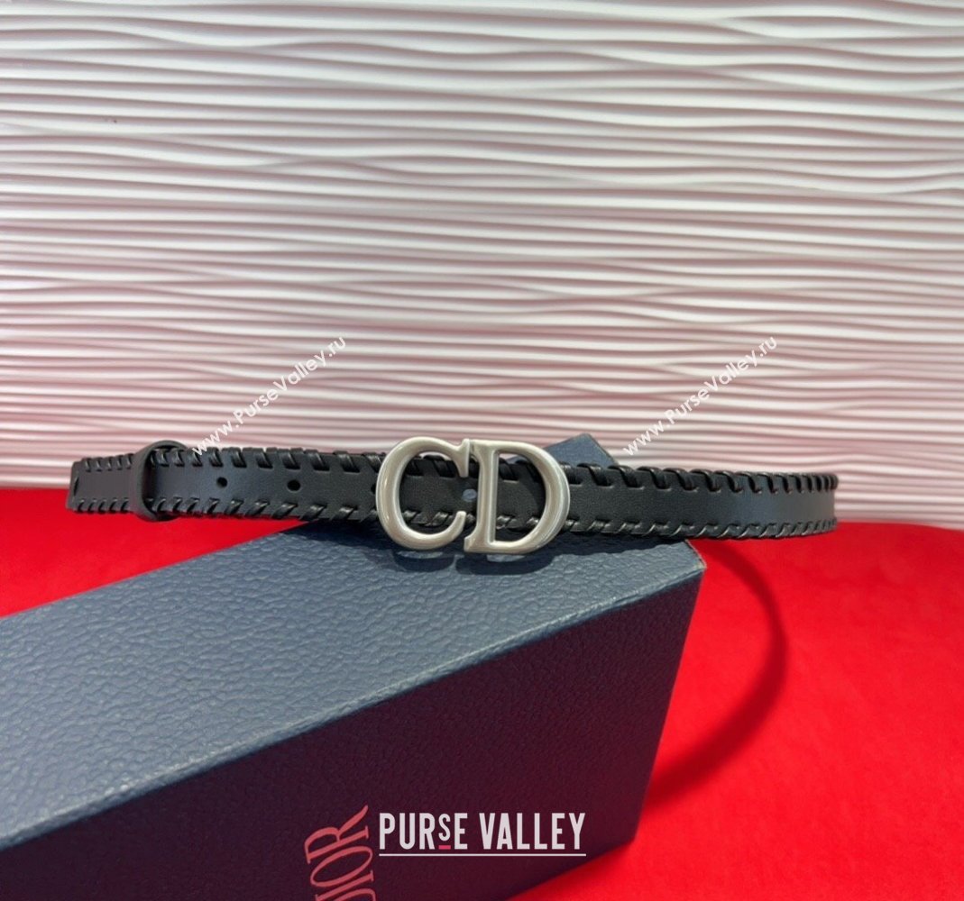 Dior Saddle Belt 2cm with CD Buckle and Leather Topstitching in Smooth Calfskin Black/Silver 2025 (99-250508158)