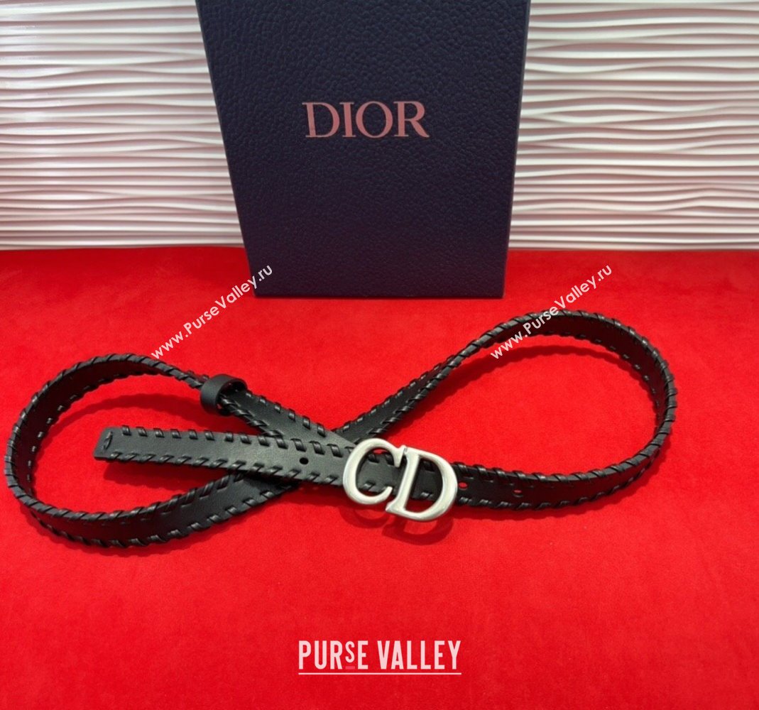 Dior Saddle Belt 2cm with CD Buckle and Leather Topstitching in Smooth Calfskin Black/Silver 2025 (99-250508158)