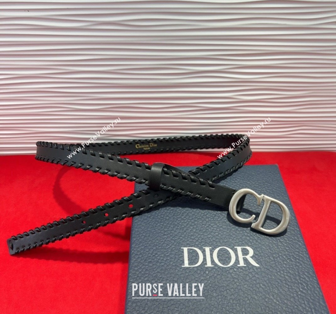 Dior Saddle Belt 2cm with CD Buckle and Leather Topstitching in Smooth Calfskin Black/Silver 2025 (99-250508158)