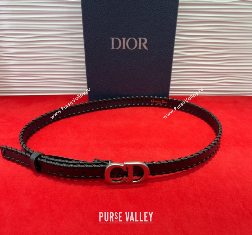 Dior Saddle Belt 2cm with CD Buckle and Leather Topstitching in Smooth Calfskin Black/Silver 2025 (99-250508158)