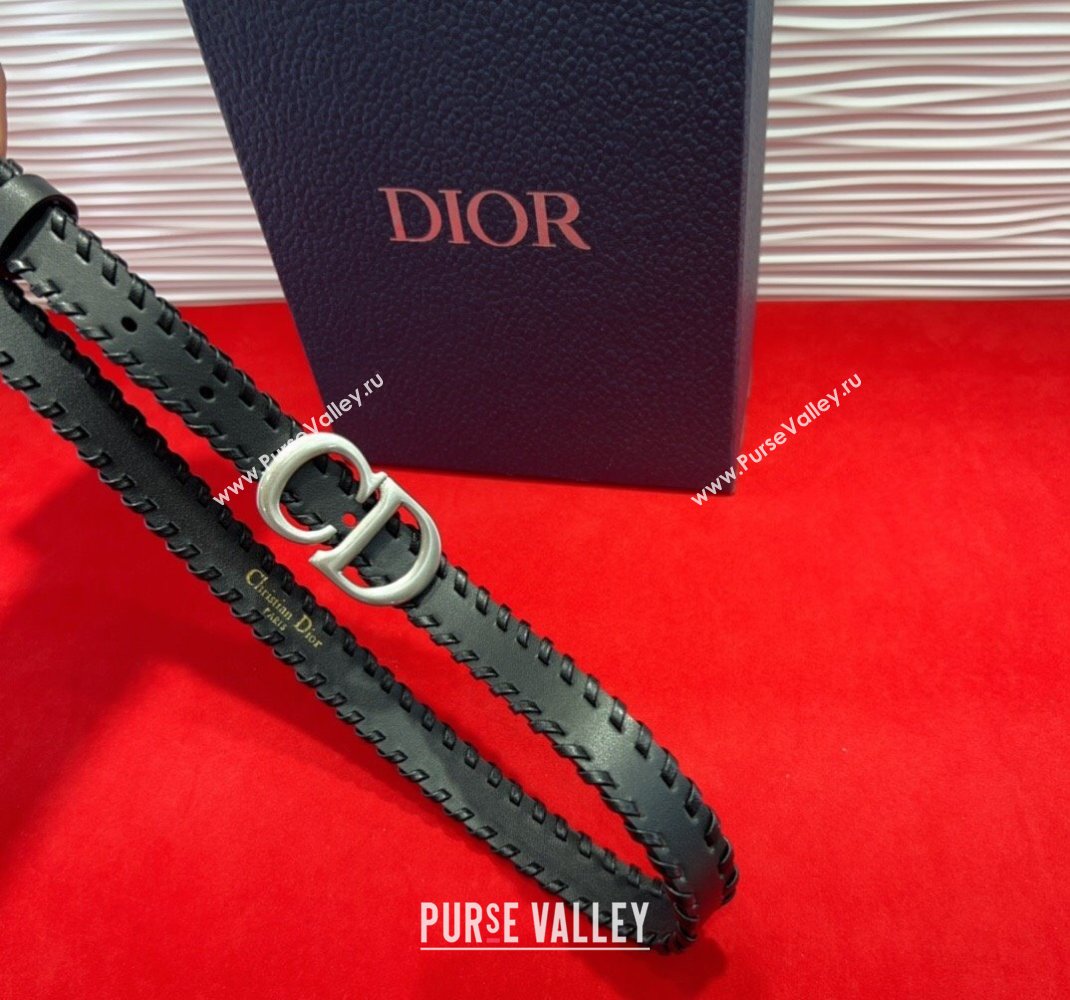 Dior Saddle Belt 2cm with CD Buckle and Leather Topstitching in Smooth Calfskin Black/Silver 2025 (99-250508158)